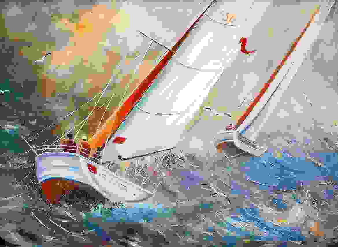 Stormy rough sea toying with the boat